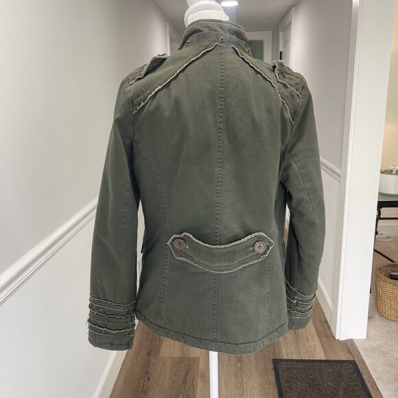BB Dakota Sz M Military Style Jacket Green Quilted Boho Bella Mock Neck FLAW - Picture 3 of 12